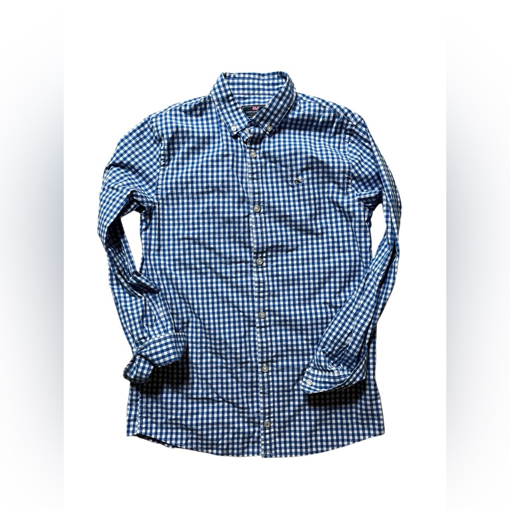 Vineyard Vines‎ Whale Shirt YOUTH BOY'S Xl 18 Button Up Blue Plaid EXCELLENT✅